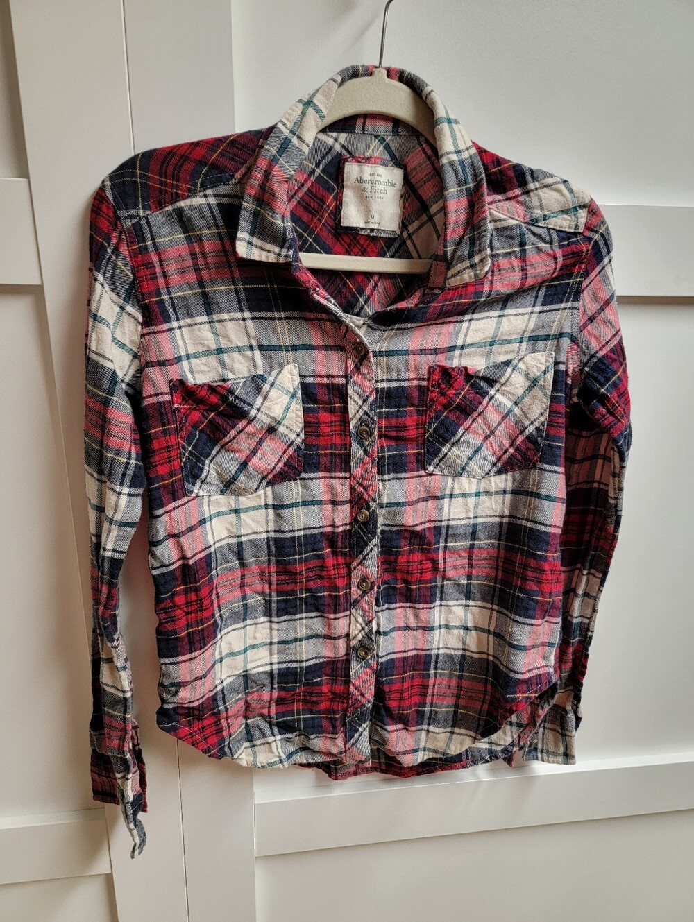 Abercrombie & Fitch Red Navy Cream Plaid Shirt